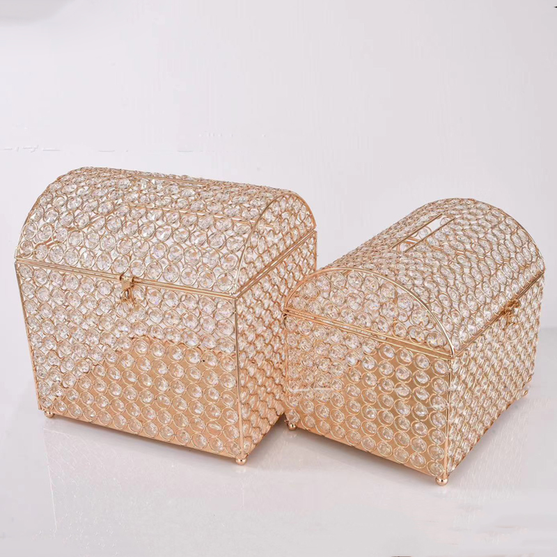 Wedding Card Box - Wedding Card Box Gold Crystal Treasure