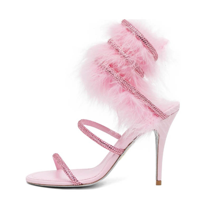 Pink fur ankle warp crystal hi - Wedding Super ulasan dan harga
